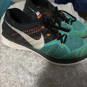 Nike flyknit lunar 3 (orange,teal, and green)